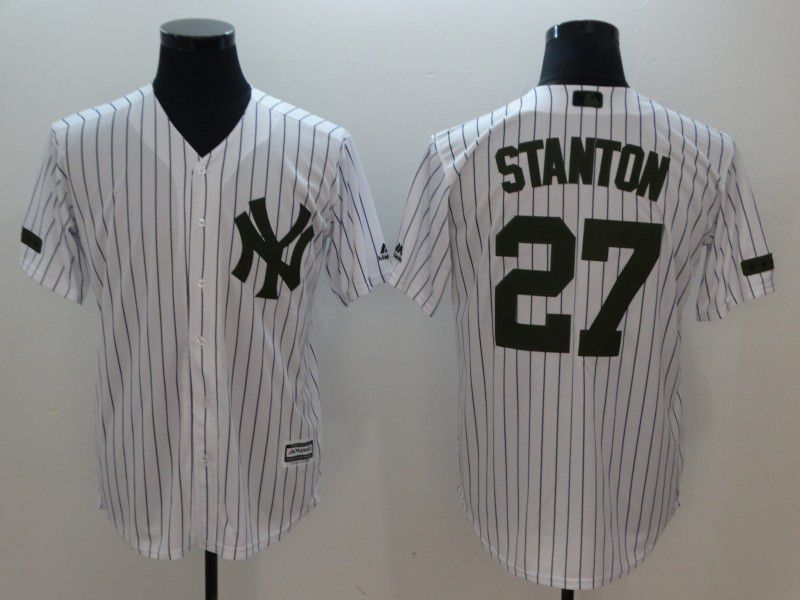 Men New York Yankees #27 Stanton White stripes Game MLB Jerseys